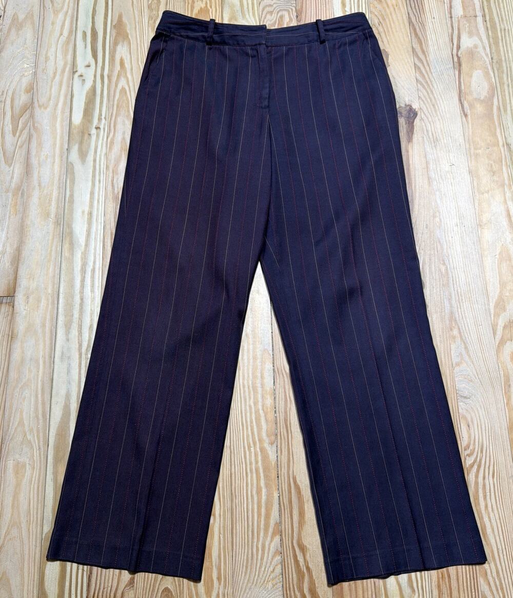 DUE PER DUE Women Wide Leg Trouser Pants Black STRIPES FLAT FRONT Sz 12